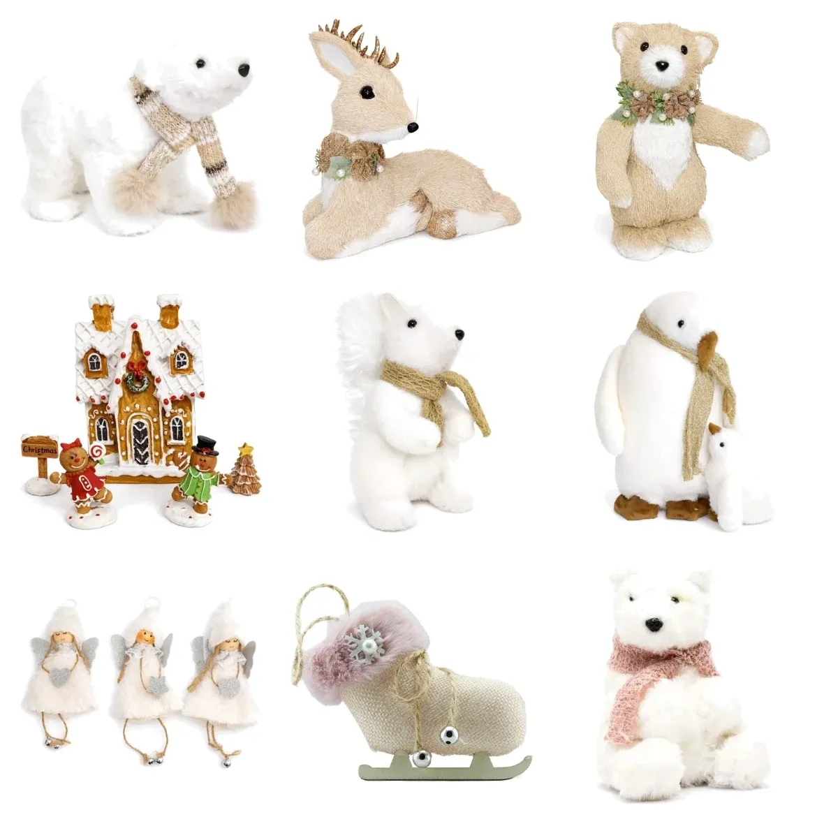 Weihnachtsset „Winterfamilie“, Plüschtiere, Schneekugeln und Dekoration