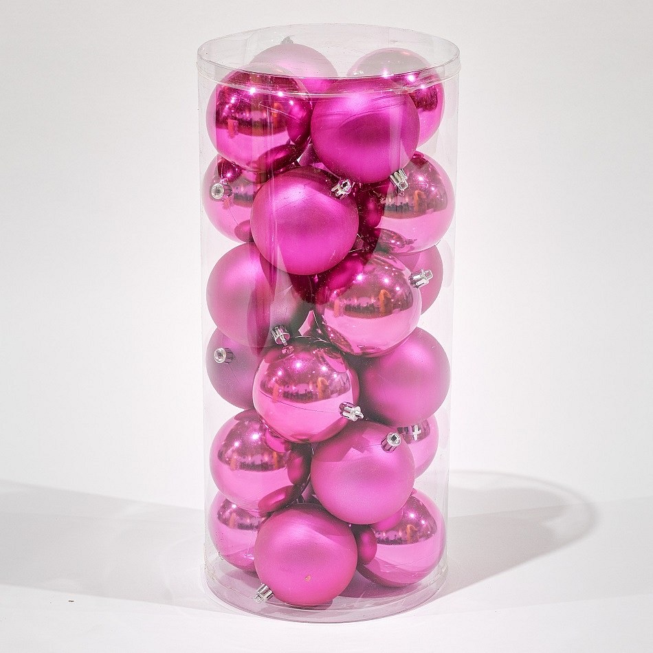Kunststoffkugeln, Set 24 Stück, Durchm. 6 cm, rosa, 12 x glänzend, 12 x matt
