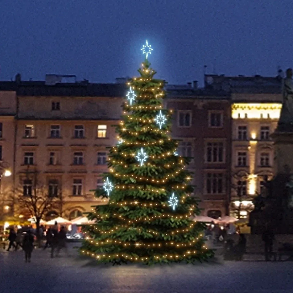 LED-Lichtset für Weihnachtsbäume 6-8 m hoch, warmweiß mit eisweißen Dekoren DZ141S2