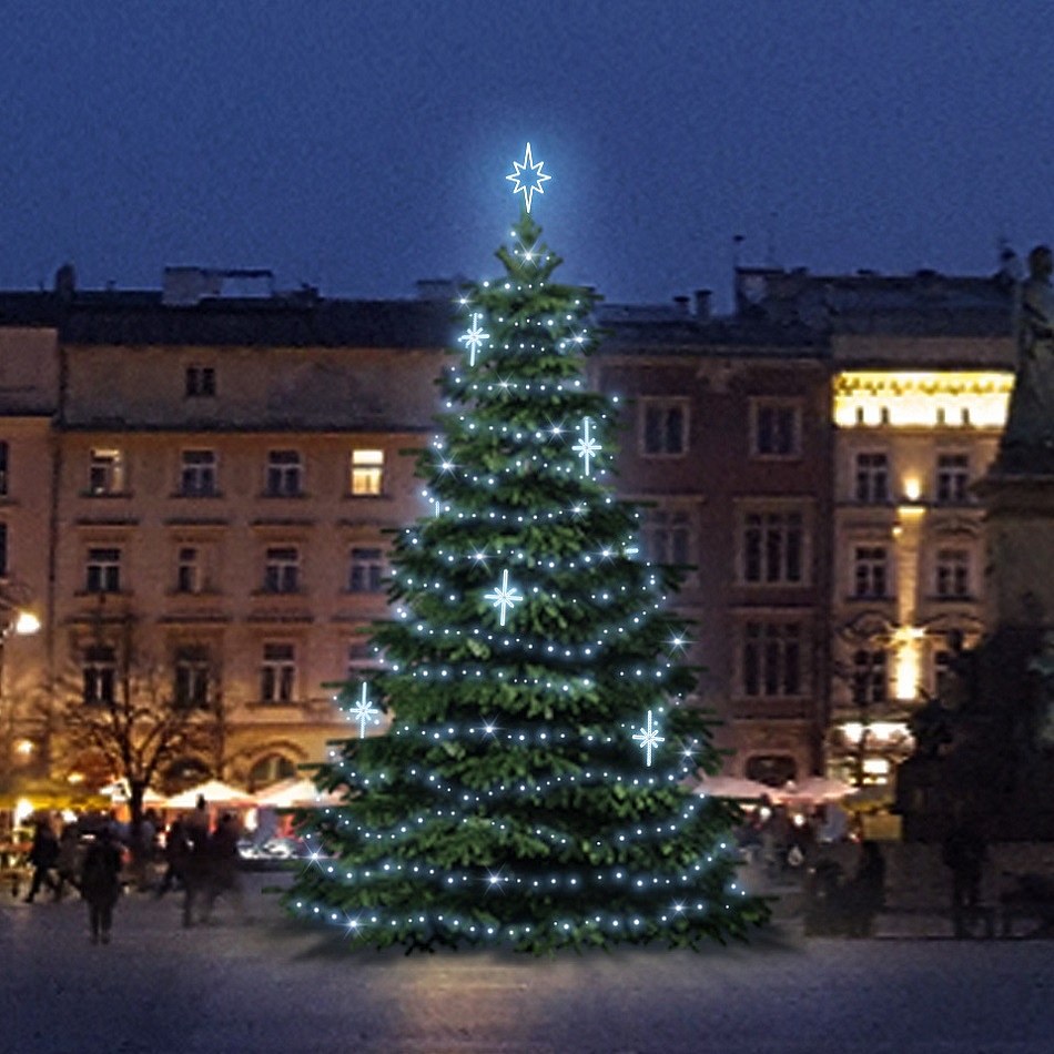 LED-Lichtset für Weihnachtsbäume 6-8 m hoch, eisweiß mit Dekoren DZ113S3