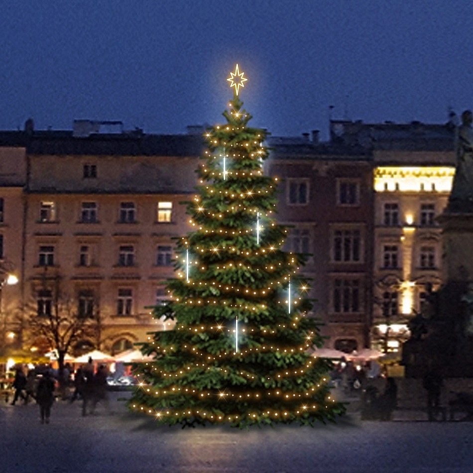LED-Lichtset für Weihnachtsbäume 6-8 m hoch, Warmweiß, mit fallendem Schnee