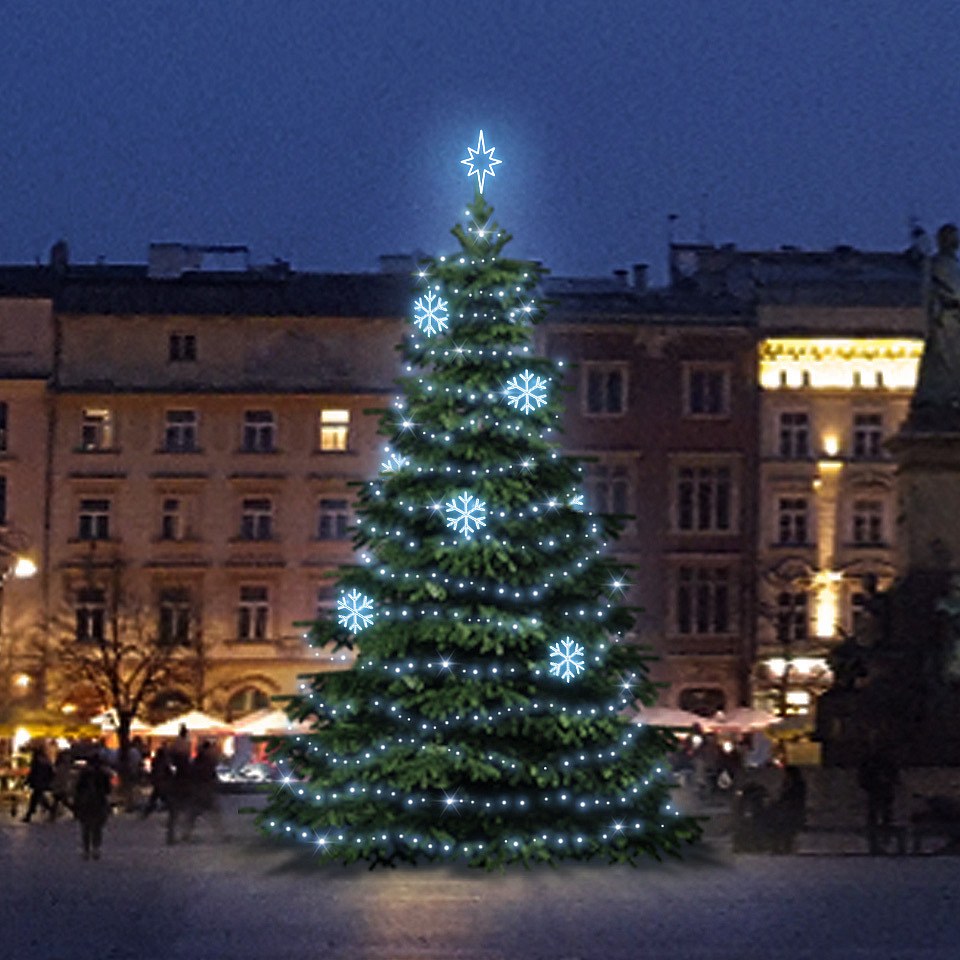LED-Lichtset für Weihnachtsbäume 9-11 m hoch, eisweiß mit EFD01-Dekoren