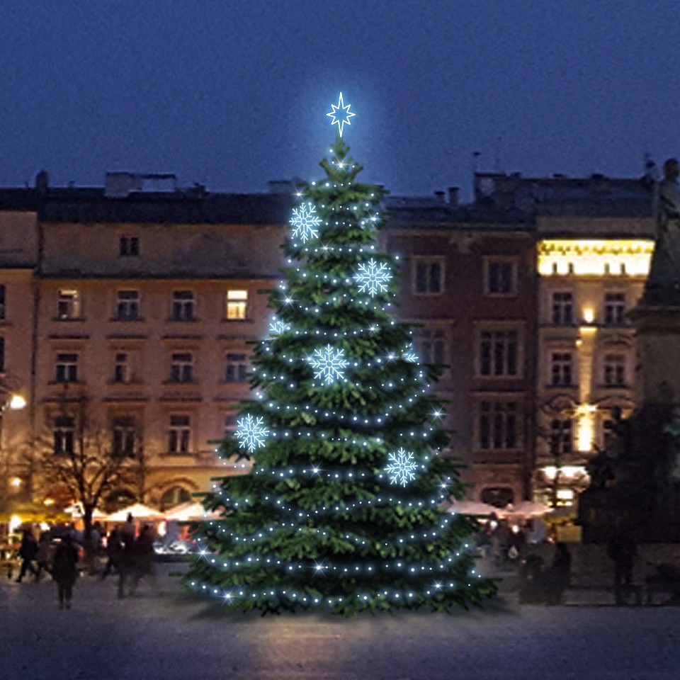 LED-Lichtset für Weihnachtsbäume 9-11 m hoch, eisweiß mit Dekoren DZX0EFD08