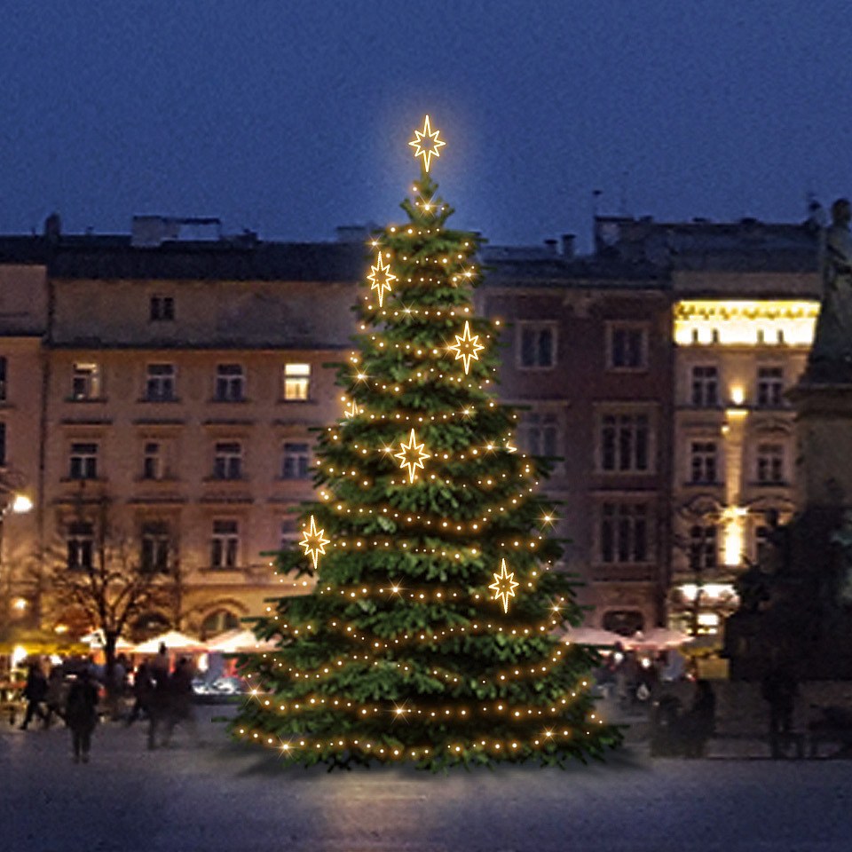 LED-Lichtset für Weihnachtsbäume 9-11 m hoch, warmweiß mit Dekoren DZ141WS3