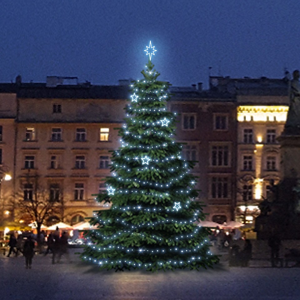 LED-Lichtset für Weihnachtsbäume 9-11 m hoch, eisweiß mit EFD11-Dekoren