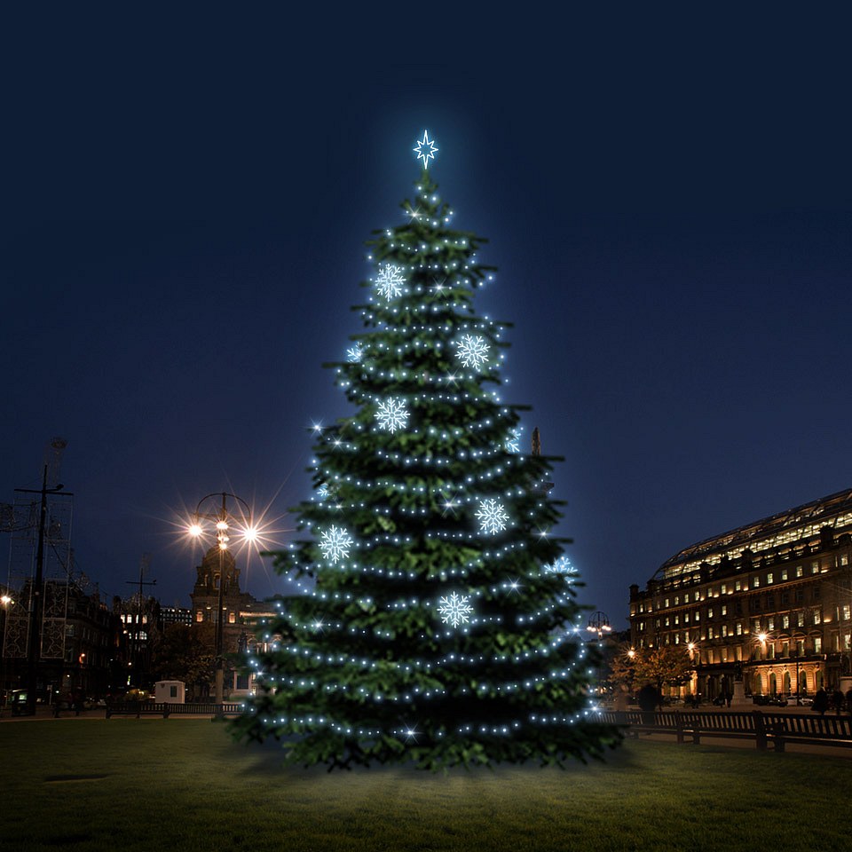 LED-Lichtset für Weihnachtsbäume 12-14 m hoch, Kaltweiß, Dekorationen EFD08