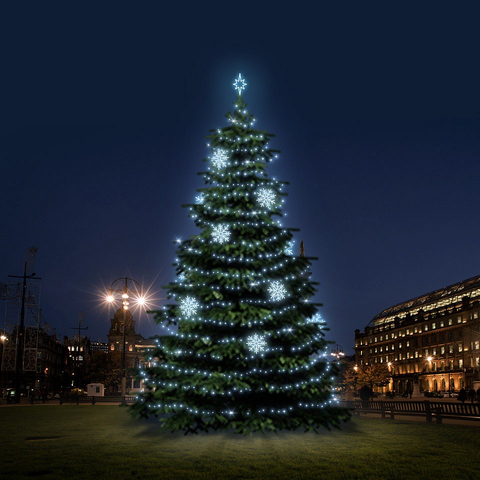 LED-Lichtset für Weihnachtsbäume 12-14 m hoch, eisweiß mit Dekoren DZX0EFD08