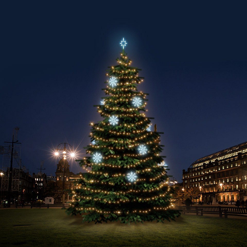 LED-Lichtset für Weihnachtsbäume 12-14 m hoch, warmweiß mit eisweißen Dekoren DZX0EFD08