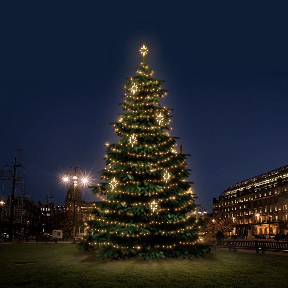 LED-Lichtset für Weihnachtsbäume 12-14 m hoch, warmweiß mit Dekoren DZX1141WS3