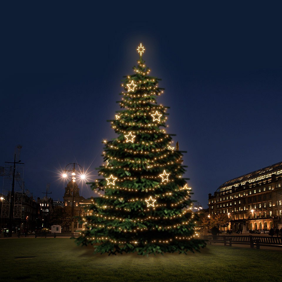 LED-Lichtset für Weihnachtsbäume 12-14 m hoch, warmweiß mit Dekoren DZ115WS1