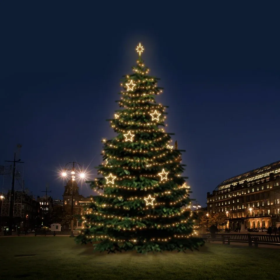 LED-Lichtset für Weihnachtsbäume 12-14 m hoch, warmweiß mit Dekoren DZ115WS1