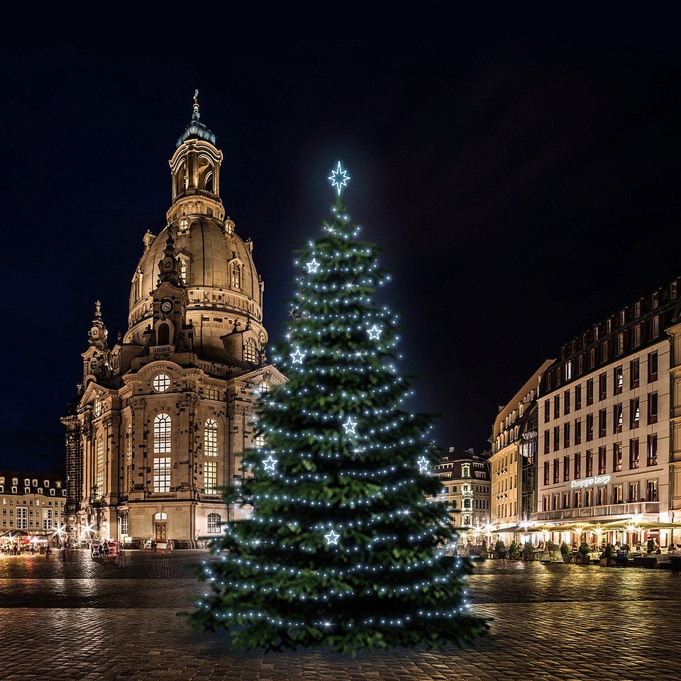 LED-Lichtset für Weihnachtsbäume 15-17 m hoch, eisweiß mit EFD11-Dekoren