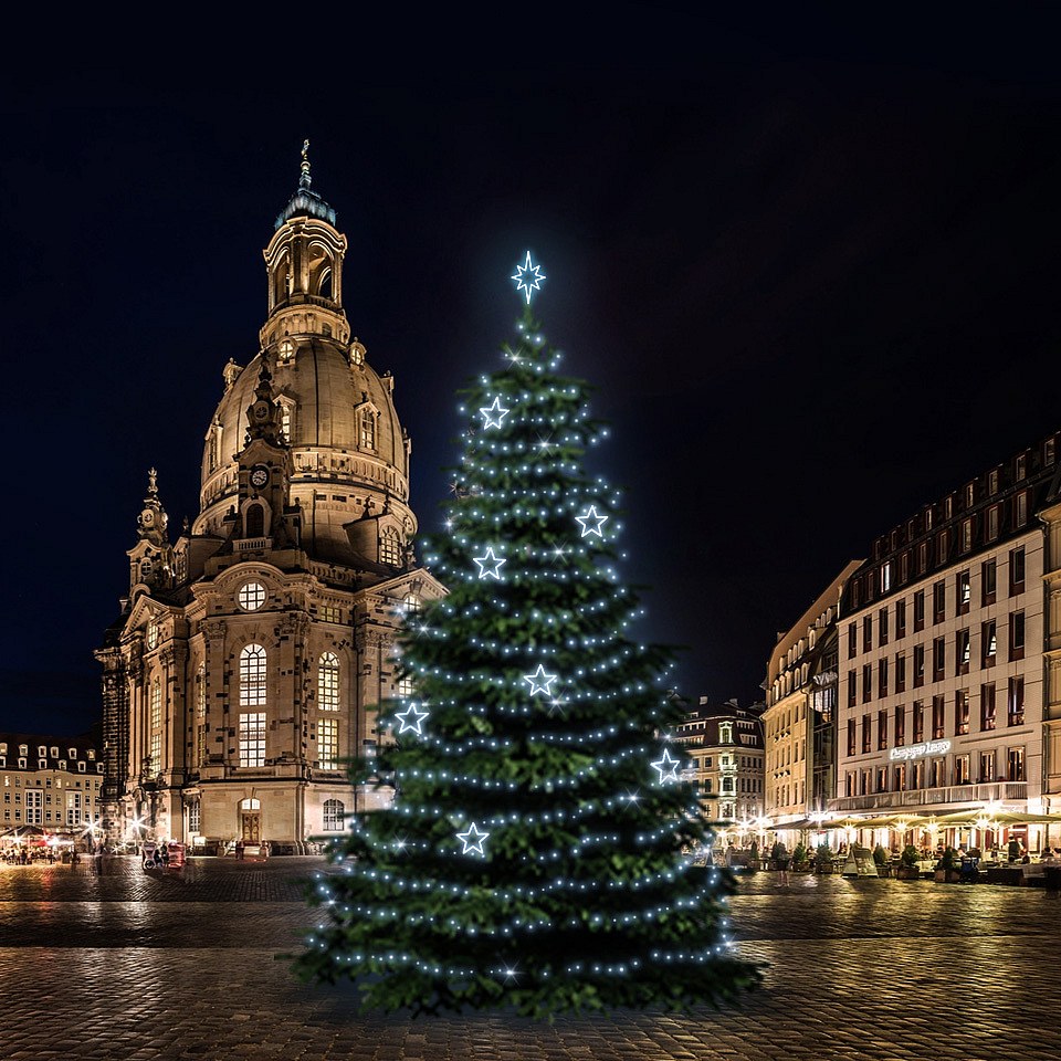 LED-Lichtset für Weihnachtsbäume 15-17 m hoch, eisweiß mit Dekoren DZ115S1